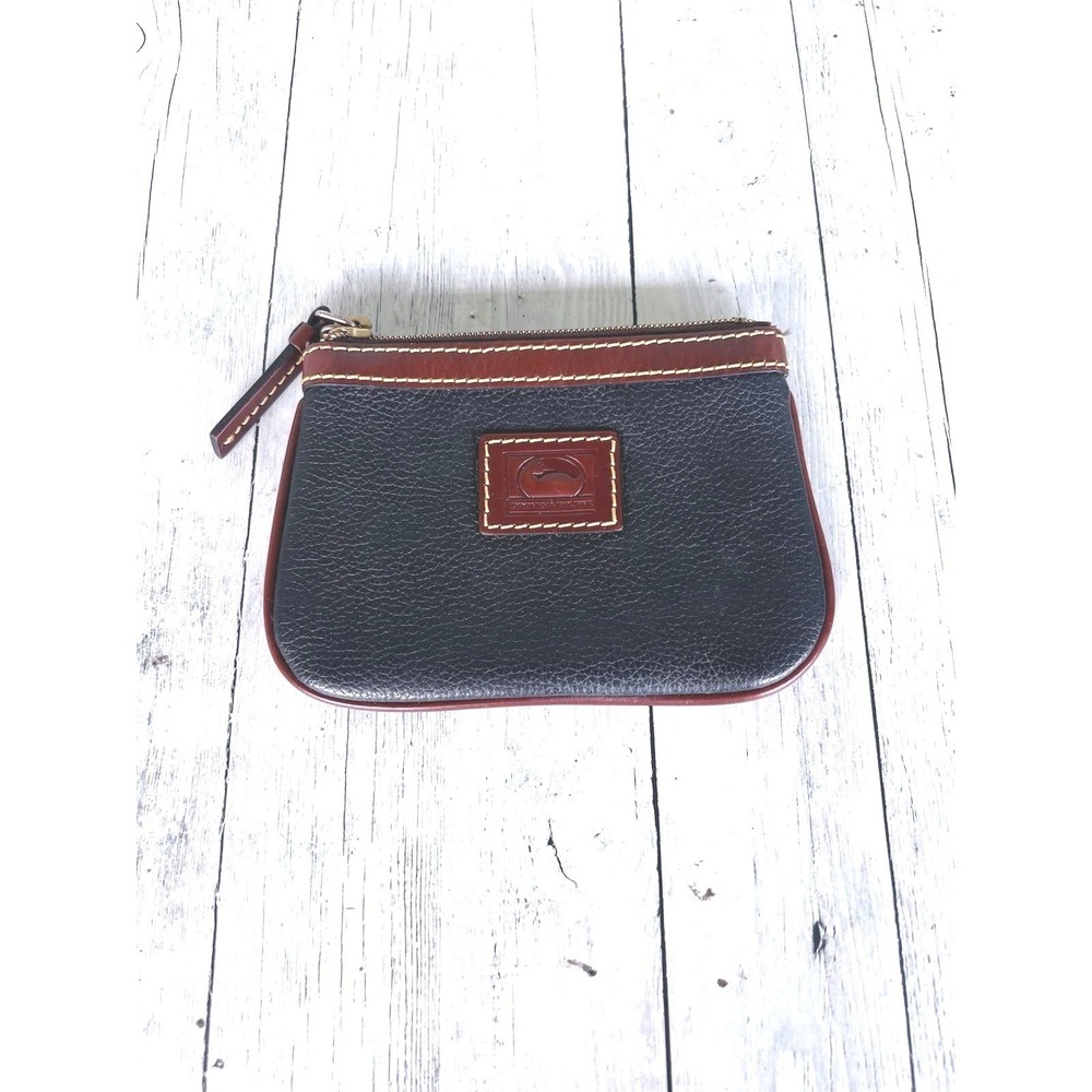 Dooney & Bourke Vintage Y2K Black Brown‎ Trim Coin Wallet Pouch Zip Pebbled